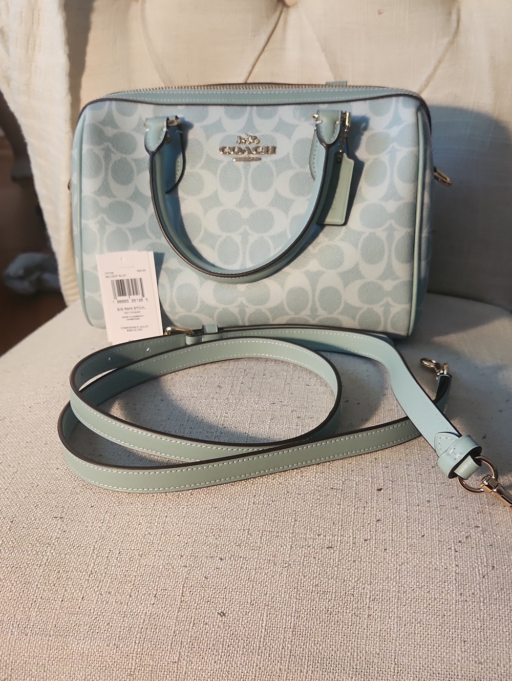 Coach Signature Dome Satchel in Pale Blue and Mint